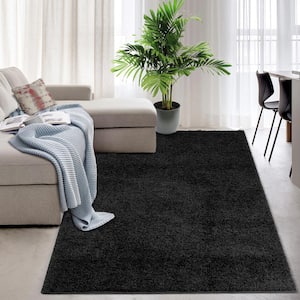 Shag Collection Black 5 ft. x 8 ft. Solid Shaggy Area Rug