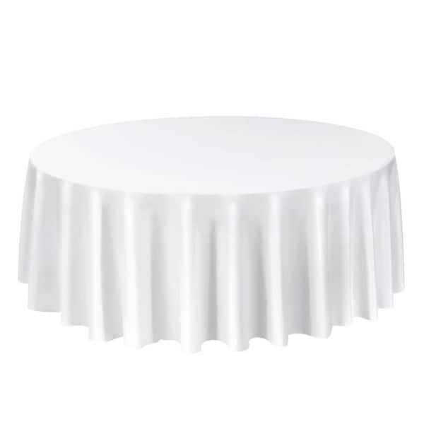 White Round Tablecloths 10 Pack, 120 in. Dia. Stain-and Wrinkle-Resistant, Machine Washable Table Clothes, Solid