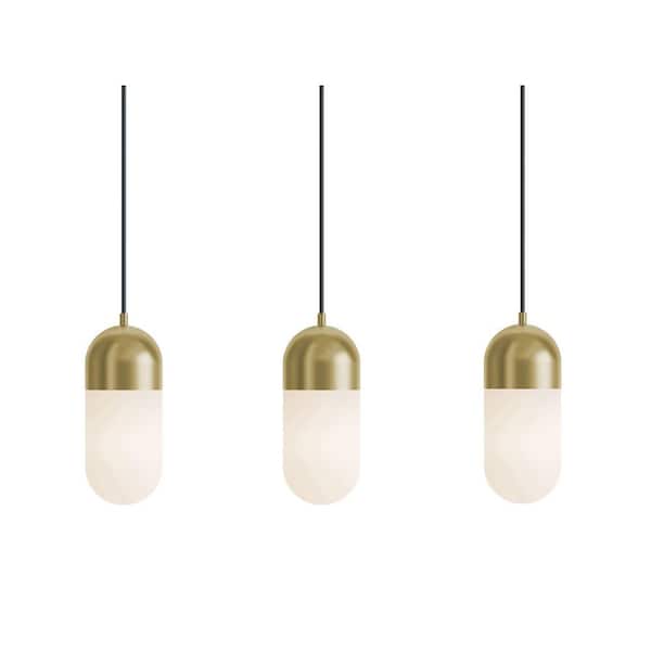Irvine 45-Watt 3-Light Integrated LED Pendant Light Light Antique Brass with White Frosted Glass Shade