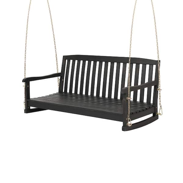 Noble House Pochelon 2-Person Dark Gray Wood Outdoor Patio Porch Swing