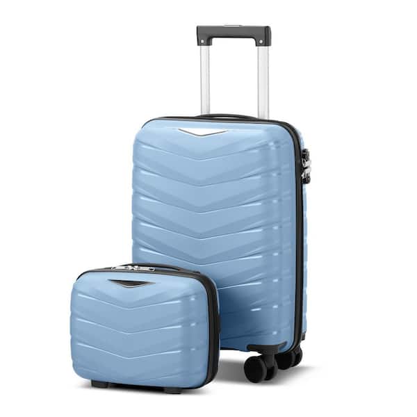 Karl home 2-Piece Sky Blue V-stripe with PP tote bag 14 in. 20 in. PP Luggage Set