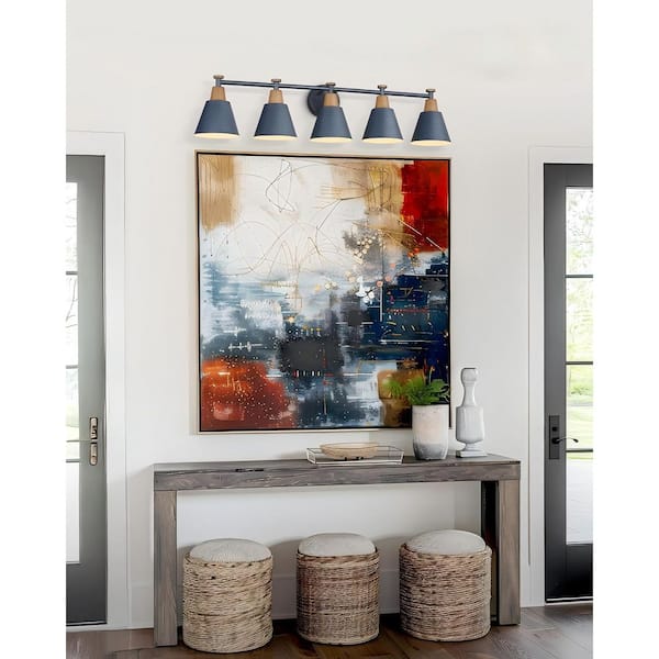 37.4 in. 5 Light Blue-5 Light Vanity Light with Metal Shade