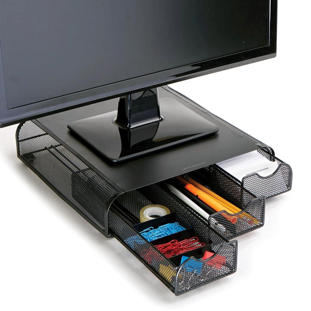 Mind Reader Perch PC Laptop IMAC Monitor Stand and Desk Organizer in Black  Metal Mesh MONMESH-BLK