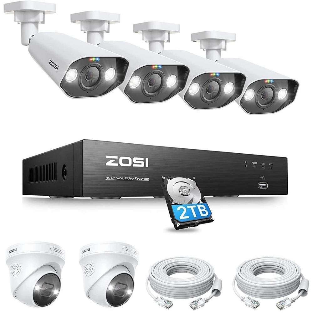 4K Ultra HD 8-Channel 2TB PoE NVR Security Camera System with 6 8MP Wired Spotlight Cameras, AI Person Vehicle Detection -  ZOSI, 8HN1824X2258W22