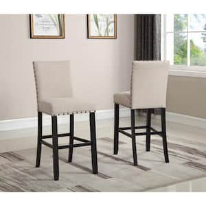 New Classic Furniture Crispin 29 in. Natural Beige Wood Bar Chair with Polyester Seat (Set of 2)