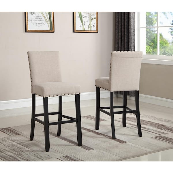 NEW CLASSIC HOME FURNISHINGS New Classic Furniture Crispin 29 in. Natural Beige Wood Bar Chair with Polyester Seat (Set of 2)