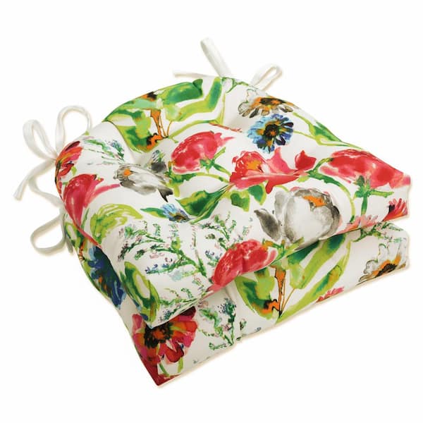 Pillow Perfect Floral 17.5 x 17 Outdoor Dining Chair Cushion in Pink/Blue/Green (Set of 2)