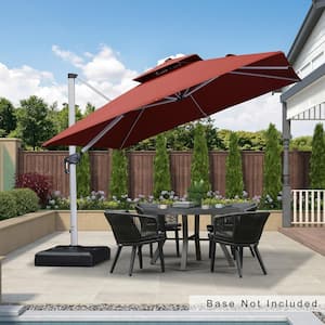10 ft. Square Double-top Aluminum Umbrella Cantilever Polyester Patio Umbrella in Brick Red with Beige Cover