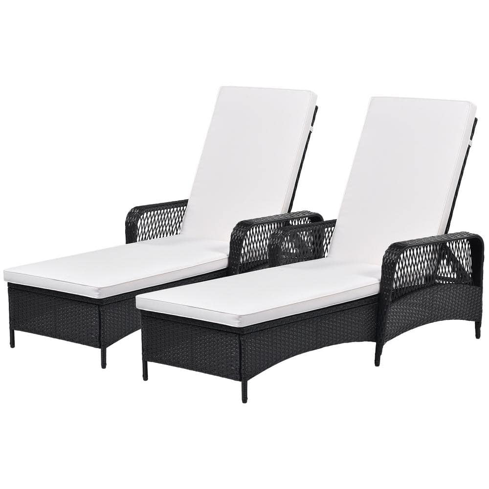 DIRECT WICKER Florence Black 2-Piece Wicker Outdoor Chaise Lounges with