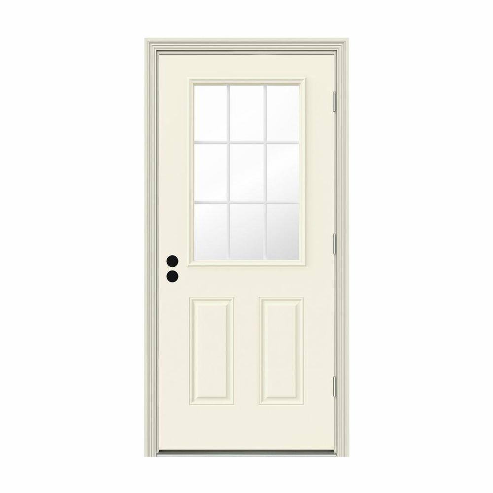 JELD-WEN 32 in. x 80 in. 9 Lite Vanilla Painted Steel Prehung Left-Hand ...