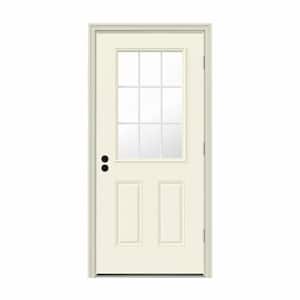 32 in. x 80 in. 9 Lite Vanilla Painted Steel Prehung Left-Hand Outswing Entry Door w/Brickmould