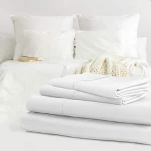 Luxury-400 Thread Count 100% 18 in. Pocket White Bamboo Queen Bed Sheets