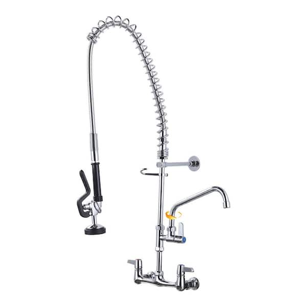 VEVETTA 36 in. H Commercial Triple-Handle Pull Down Sprayer Kitchen Faucet with 360° Spout Swivel in Polished Chrome