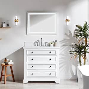 36 in. W x 22 in. D x 36 in. H Single Sink Freestanding Bath Vanity in White with White Marble Top and Backsplash