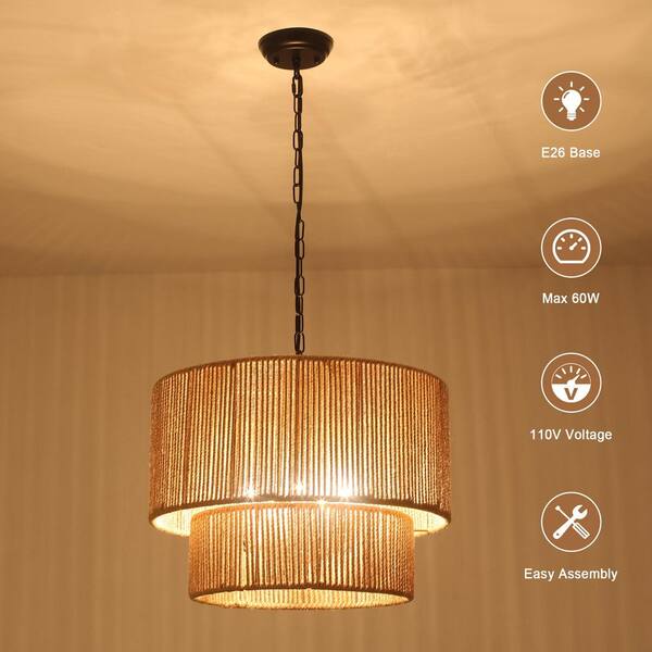 t.y様 ADSENSTY 5 Light 2-Tier Black Drum Rattan Dimmable