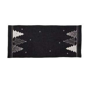 0.1 in. H x 16 in. W x 36 in. D Lovely Christmas Tree Embroidered Double Layer Table Runner in Dark Gray