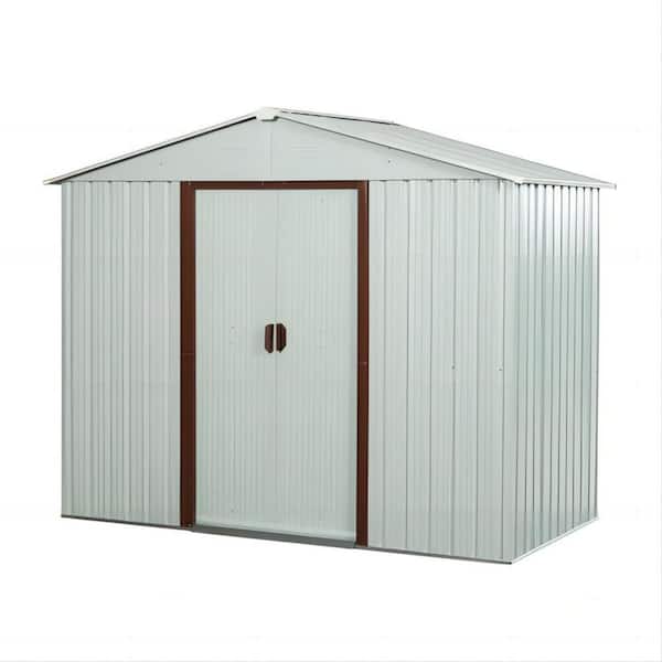 Clihome 6 ft. x 5 ft. Outdoor White Metal Shed Storage with Metal Floor Base (30 sq. ft.)