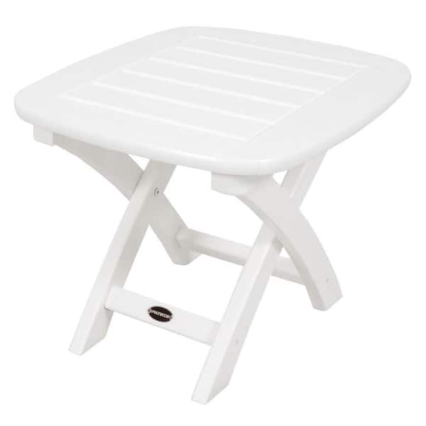 POLYWOOD Nautical 21 in. x 18 in. White Plastic Outdoor Patio Side Table