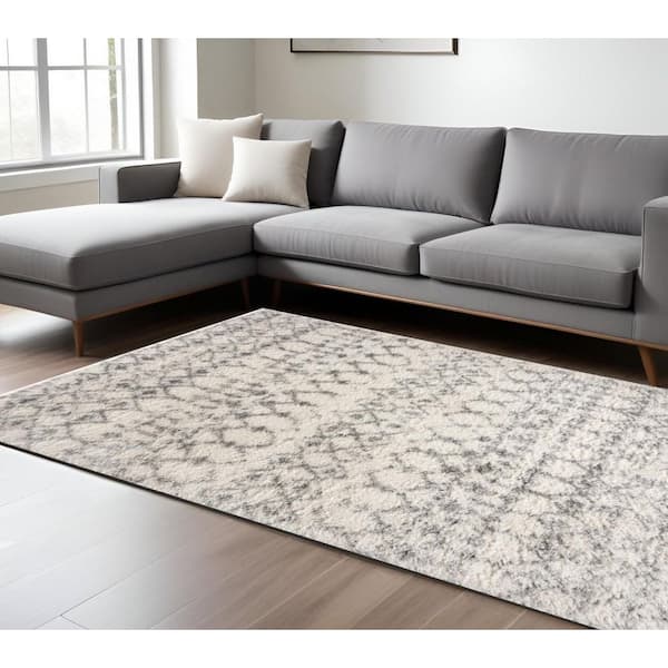 8 ft. x 11 ft. Gray and Ivory Southwestern Shag Power Loom Area Rug