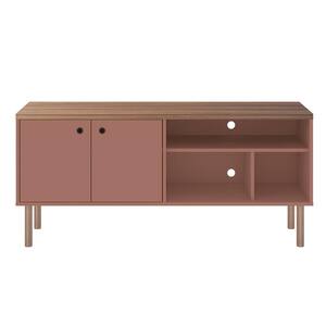 Hampton 54 in. Ceramic Pink and Nature Particle Board TV Stand Fits TVs Up to 50 in. with Storage Doors