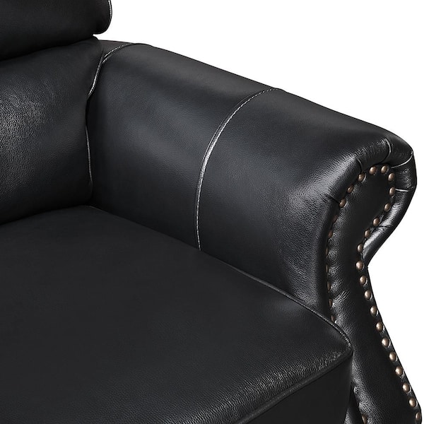 Lazzara Martina Black Leather Manual Push Back Recliner 8448BLK