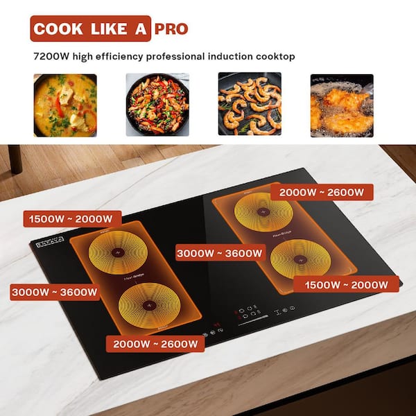 30 in. Built-In ETL-Certified 4 Burners Induction Cooktop 2 X 3000W Bridge Element Electric Stove 240V in Black