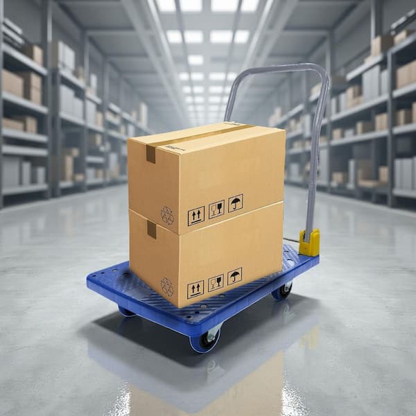 Amie 440 lb. Blue Heavy-Duty Steel Foldable Push Hand Truck, Platform Dolly with Rear Brake Wheels, Swivel Casters