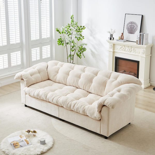 Belloc Modern 94.8 in. Pillow Top Arms Upholstered Chenille Rectangle Cloud Tufted Sofa in Beige