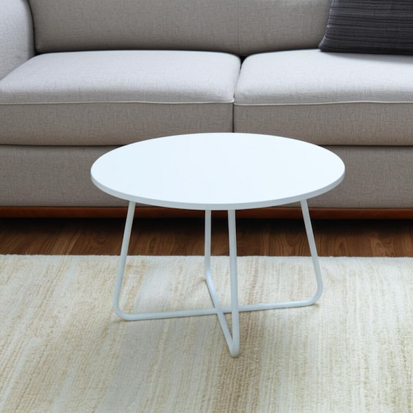 28.00 in. White Round MDF Coffee Table