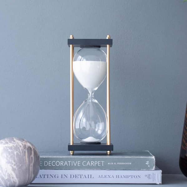 Unbranded 4 in. D x 9 in. H Metal Framed 30-Minutes Hour Glasses Sand Timer Clock Desktop Decoration, White Sand (Set of 2)