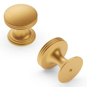 American Diner Collection 1 in. Diameter Brushed Golden Brass Modern Round Cabinet Knob for Drawers and Doors (10-Pack)