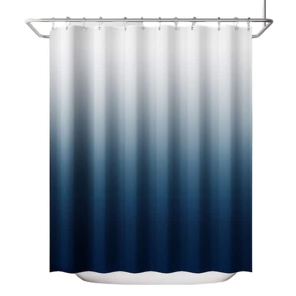72 in. W x 72 in. L Polyester Shower Curtain, Water Resistant, Machine Washable with 12 Rustproof Metal Hooks, in Blue