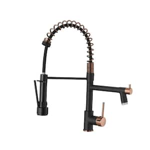 1.8 GPM Single Handle Pull Down Sprayer Kitchen Faucet with LED Light and Pot Filler in Matte Black Mix Rose Gold