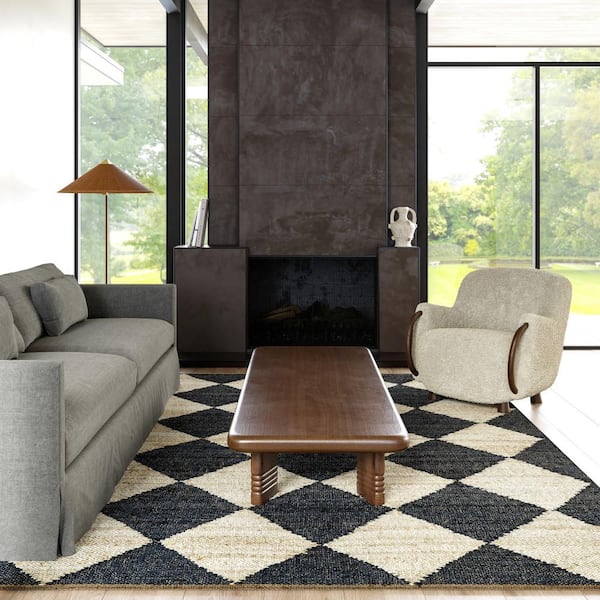 Louie Diamond Checkerboard Jute Charcoal 9 ft. x 12 ft. Area Rug