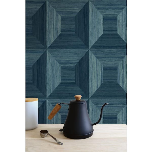 Blue Squared Away Geometric Embossed Vinyl Unpasted Wallpaper Roll (60.75 sq. ft.)