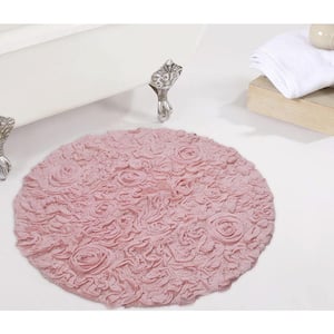 Bell Flower Collection 100% Cotton Tufted Non-Slip Bath Rugs, 30 in. Round, Pink