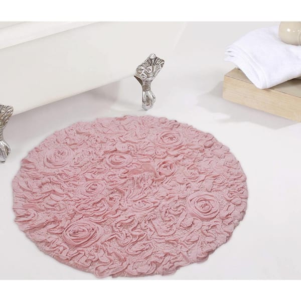 HOME WEAVERS INC Bell Flower Collection 100% Cotton Tufted Non-Slip Bath Rugs, 30 in. Round, Pink