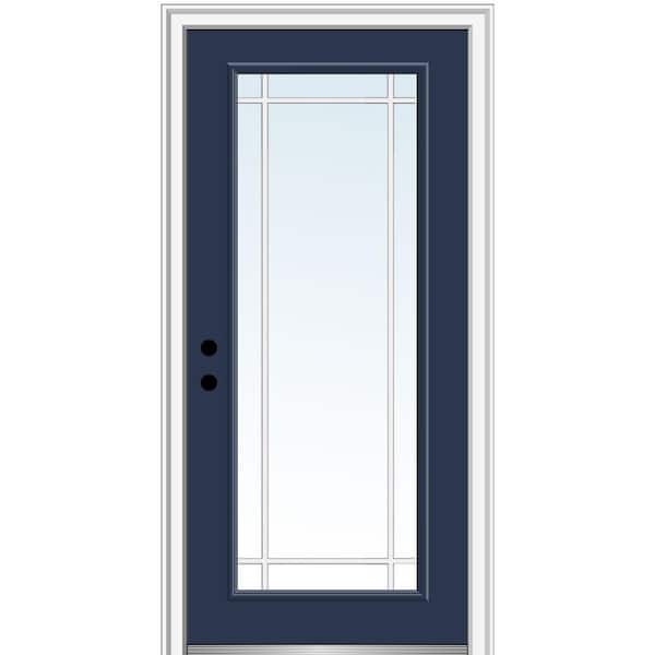 MMI Door 36 in. x 80 in. Prairie Internal Muntins Right-Hand Inswing Full Lite Clear Painted Steel Prehung Front Door