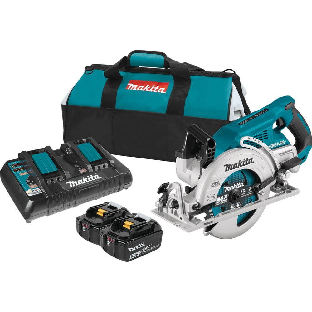 Makita 18V X2 LXT 5.0Ah Lithium-Ion (36V) Brushless Cordless Rear Handle  7-1/4 in. Circular Saw Kit XSR01PT The Home Depot