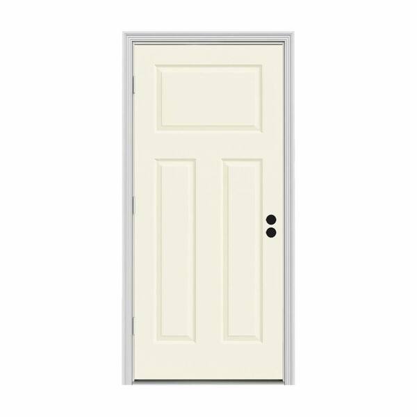 JELD-WEN 32 in. x 80 in. 3-Panel Craftsman Vanilla Painted Steel Prehung Right-Hand Outswing Front Door w/Brickmould