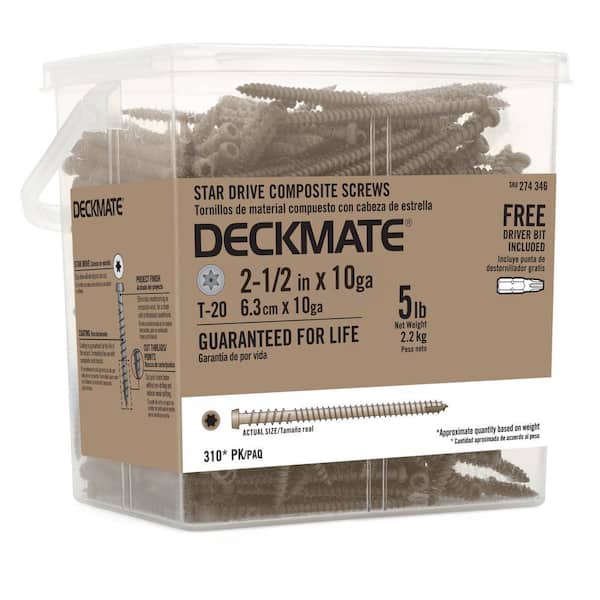 DECKMATE 10 x 2-1/2 in. Star Pan-Head Composite Brown Deck Screws 5 lbs.-Box (371-Piece)