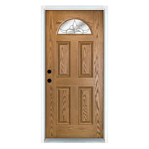 MP Doors 36 in. x 80 in. Andaman Light Oak Right-Hand Inswing Fan Lite Decorative Fiberglass Prehung Front Door