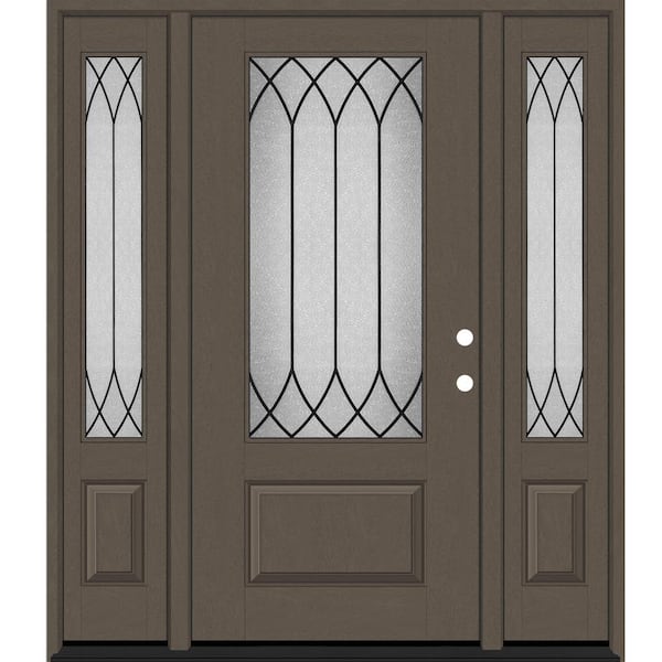 Regency 64 in. x 80 in. 3/4Lite Spire Decorative Glass LHIS Ashwood Mahogany Fiberglass Prehung Front Door w/Dbl 12in.SL