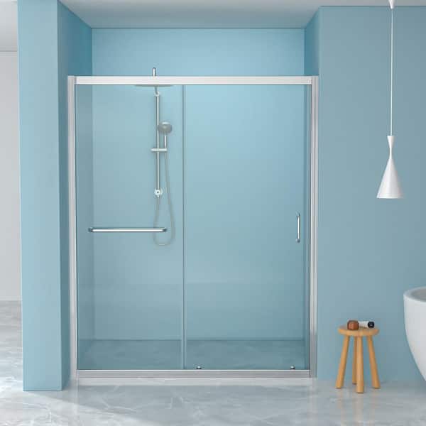 48 in. W x 72 in. H Single Sliding Framed Shower Door in Chrome Finish with Clear Glass