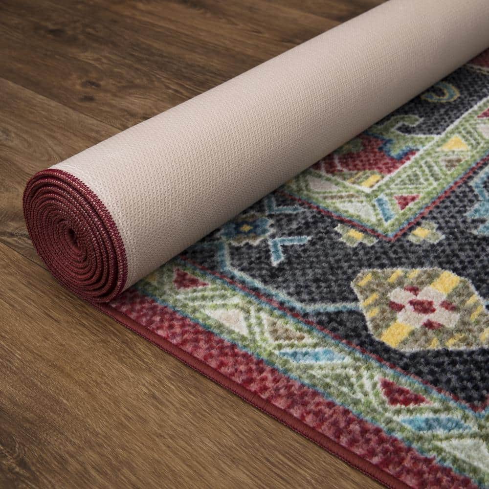 Heriz Medallion Red and Black Synthetic 5' x 7' Area Rug