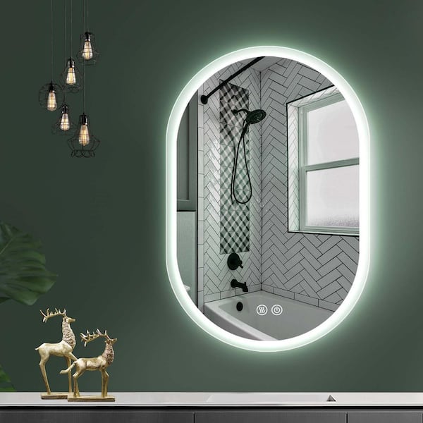 Whatseaso 24 in. W x 36 in. H Oval Frameless LED Anti-Fog Dimmable Wall Touch Bathroom Vanity Mirror in Silver