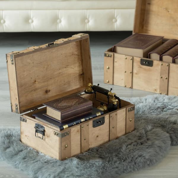 Natural Large Wooden Style Trunk with Handles QI004014.L - The