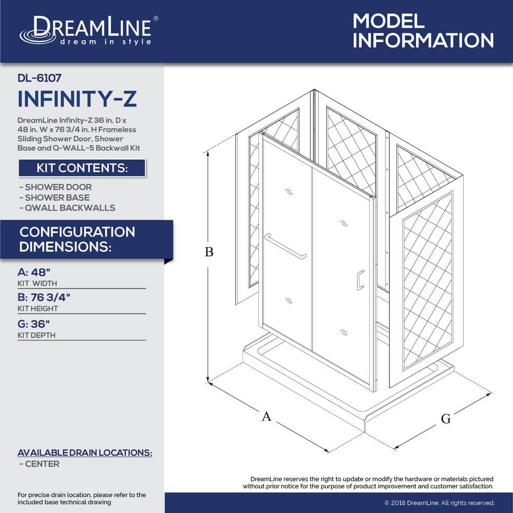 Infinity-Z 48" x 36" Brushed Nickel Sliding Shower Kit with Frosted Glass