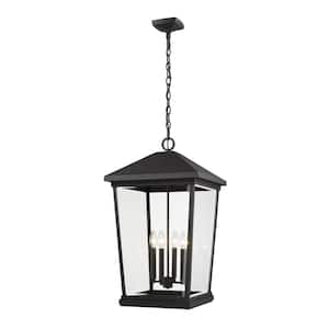 Beacon 4-Light Black Outdoor Chandelier with Clear Beveled Glass Shade