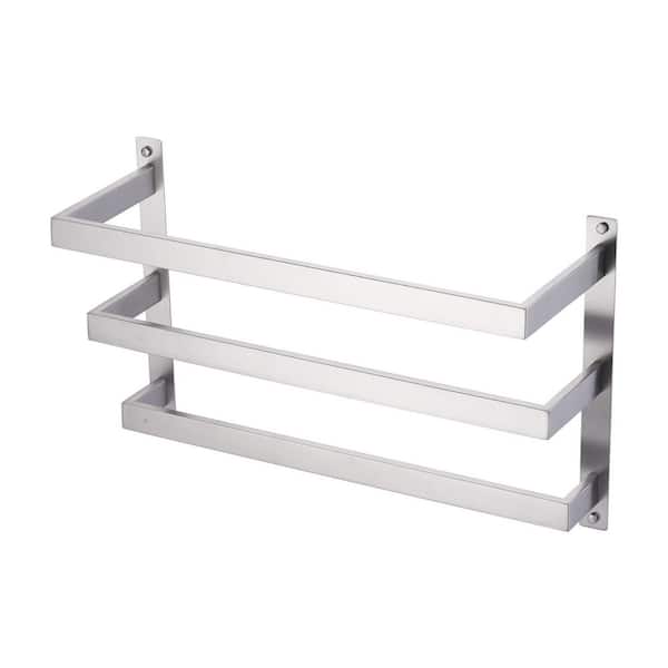 Square 20 in. 3-Tier Wall Mounted Towel Rack in Brushed Nickel